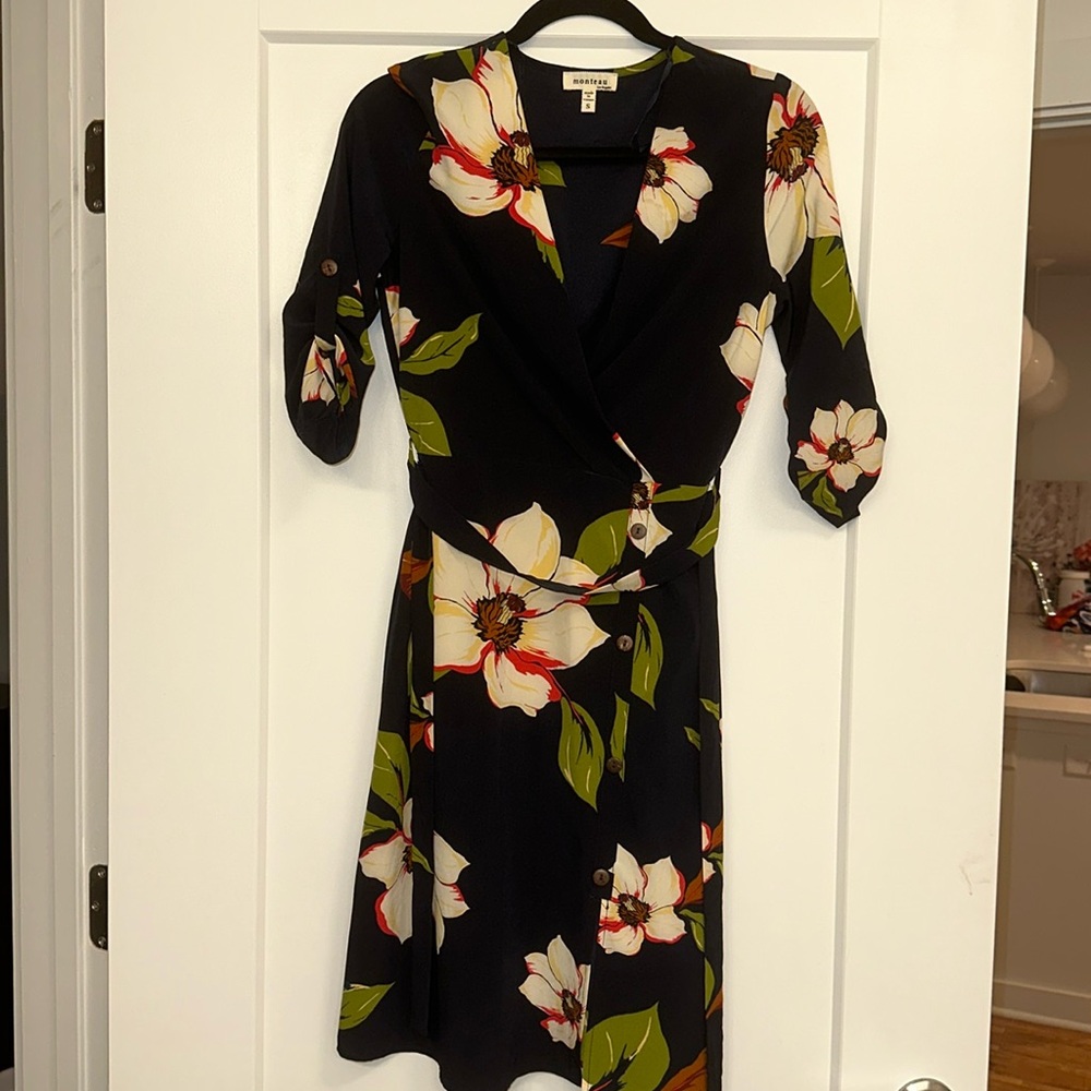 Navy Blue Floral Midi Dress